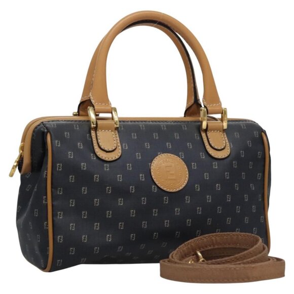 FENDI Hand Bag PVCCanvas 2way Black Auth mr1097
